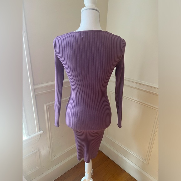 Purple Bodycon Knit Wrap Midi Sweater Dress - Picture 4 of 5
